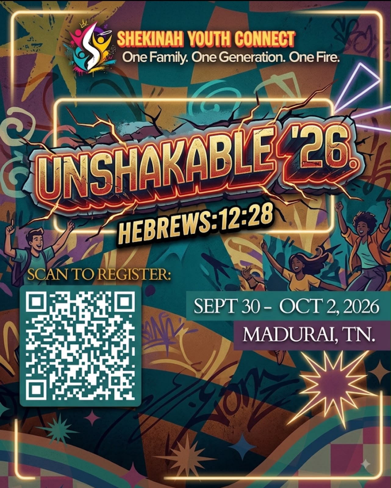 UNSHAKABLE '26 — Shekinah Youth Connect conference poster